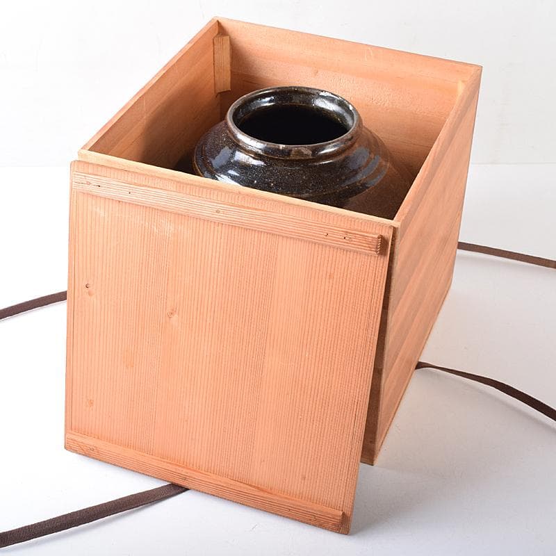 朝鮮美術 李朝 高麗黒釉 双耳壷 時代箱付 V R8409B