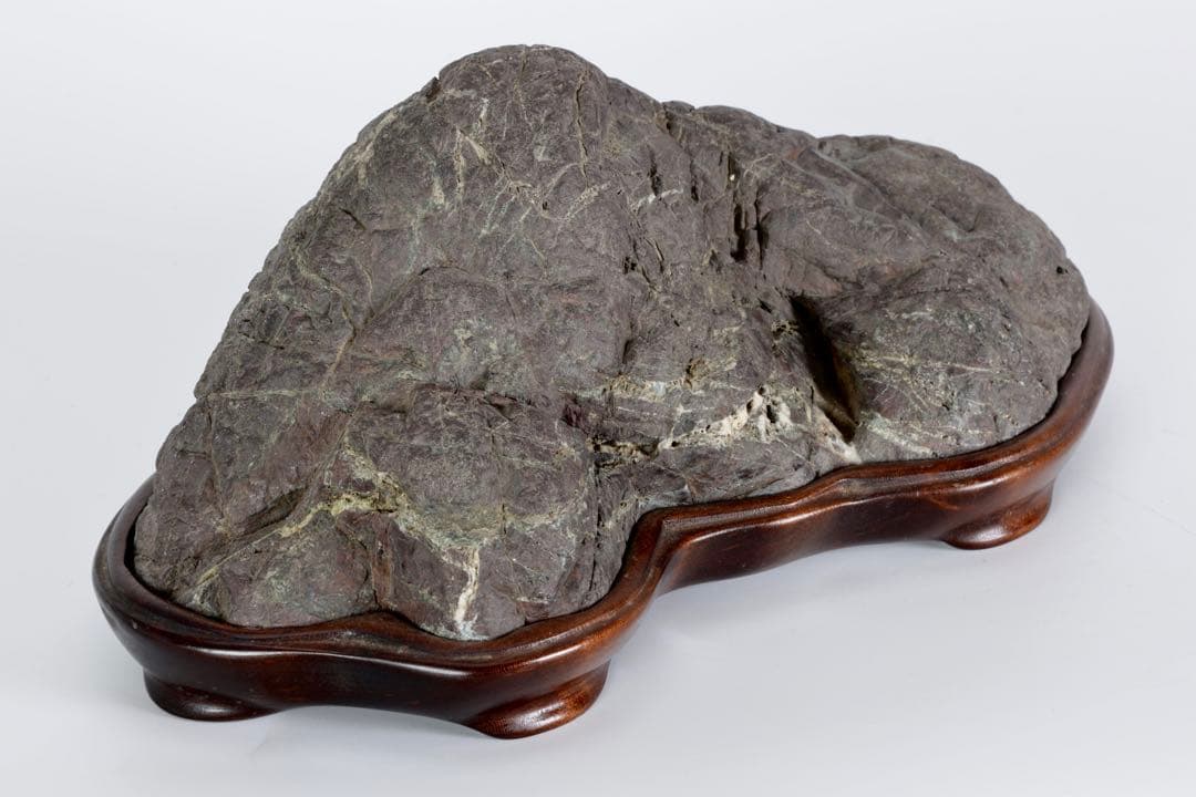 山景石 連山 遠山景 観賞石 台座付 3.4kg 水石 自然石 景石 盆景 盆石