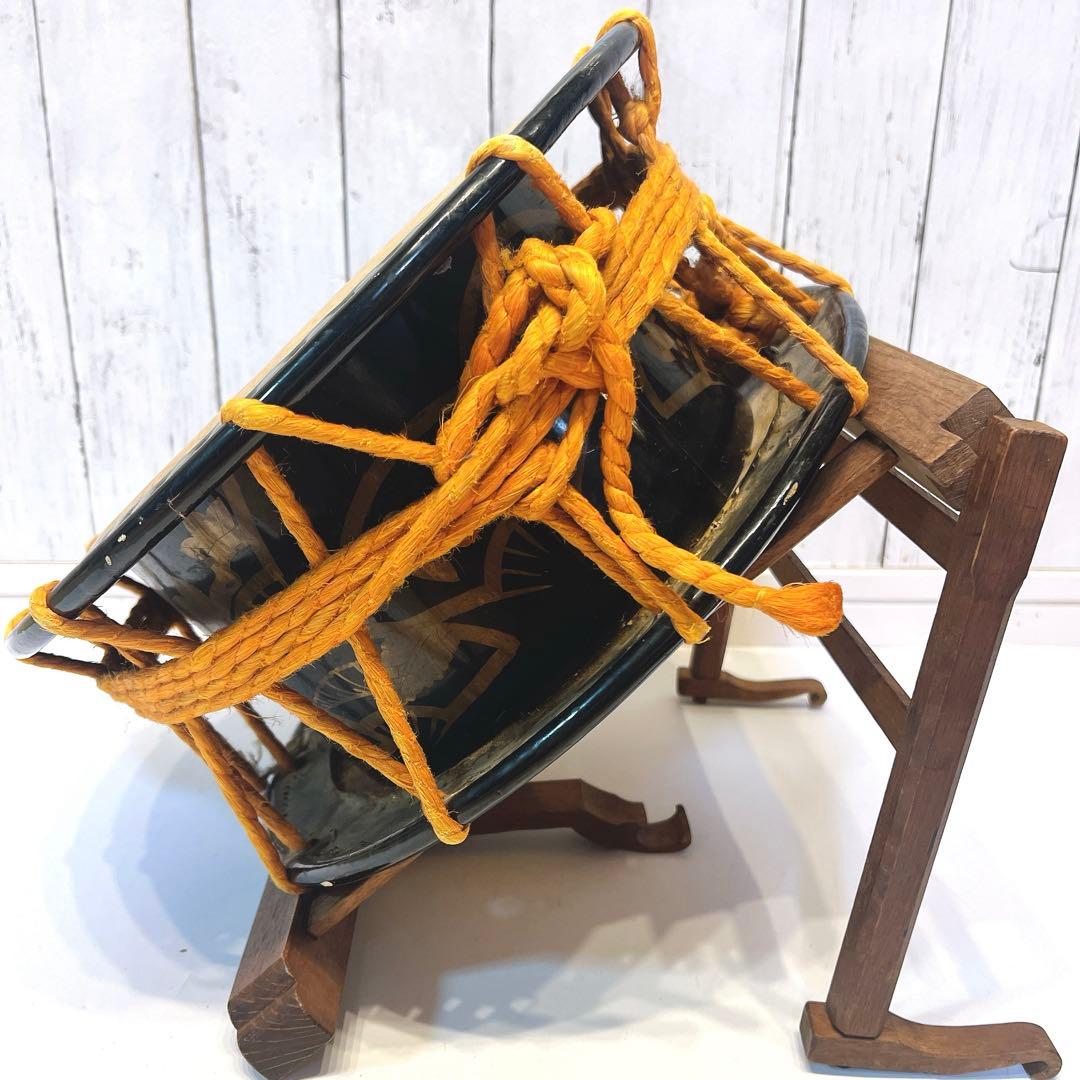 【希少】締め太鼓　蒔絵　和太鼓 35.5cm バチ付き　台座　和楽器　松　扇子