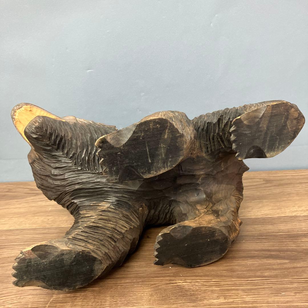 E-4 木彫りの熊 置物 北海道 民芸品 彫刻 木彫り 一刀彫 熊 置物 吠え