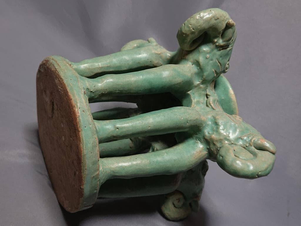 コレクター収集 ミヤンマー モン族 緑釉 五象燭台 15～16世紀