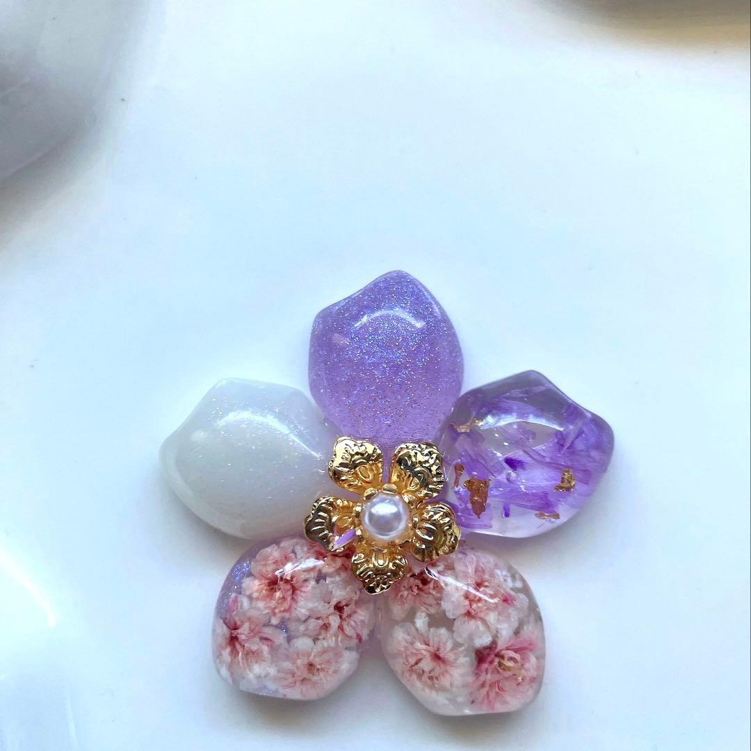 レジン　ヘアゴム　花モチーフ　パープル系◡̈♥︎ ドライフラワー モールドなしUV レジン】UV Resin - DIY Hair Rubber Band with Dried
