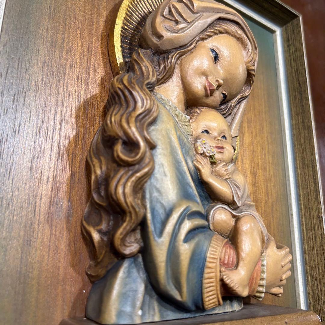 希少【ANRI 聖母子像】アンリ 壁掛け フェランディス 総木彫り 彫刻師