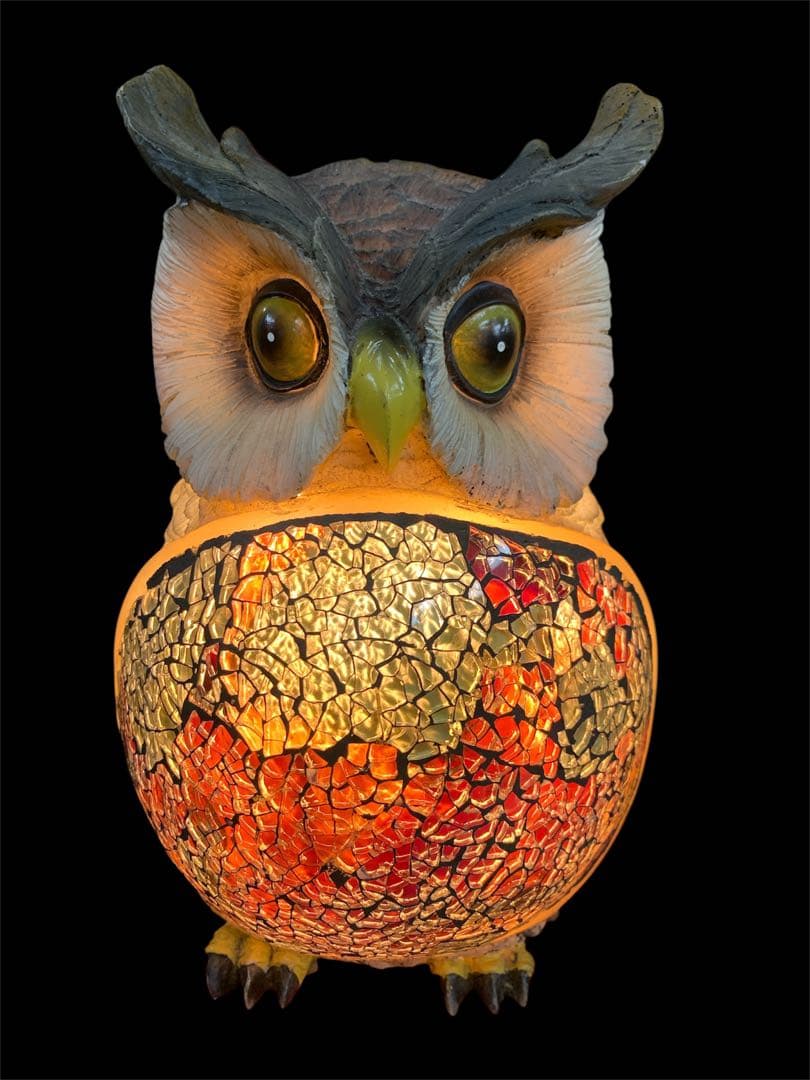 ふくろう型 ステンドグラス風ランプ モザイクランプ ステンドグラスランプ 梟（フクロウ）ピンク | 琉球ガラス専門店 Gift