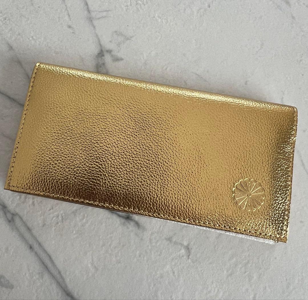 美品！皇居 長財布 金 ゴールド 皇居 限定 長財布 金 東御苑 本丸 売店 本革 ゴールド 折り財布 皇居