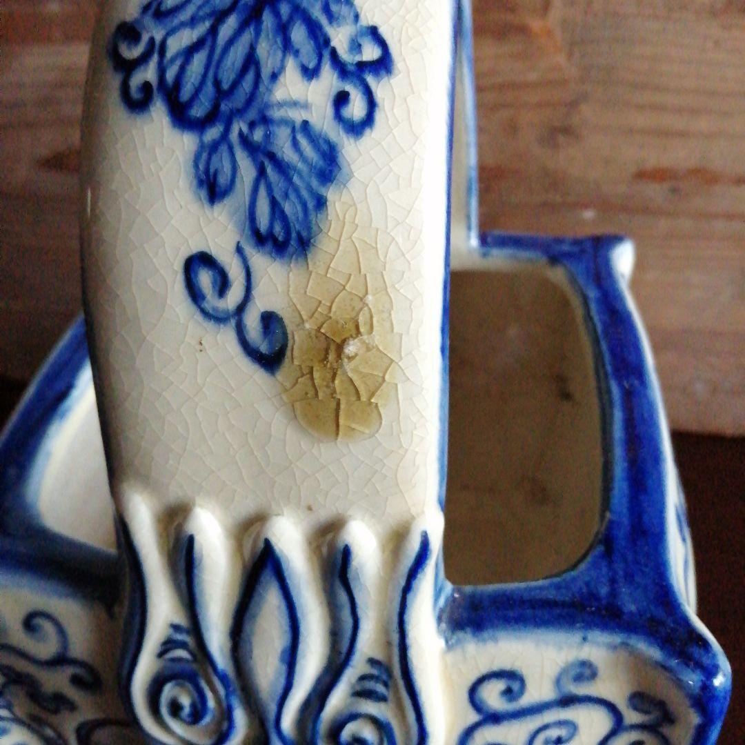 瀬戸焼　染付四方手桶　17.5cm　明治～昭和初期