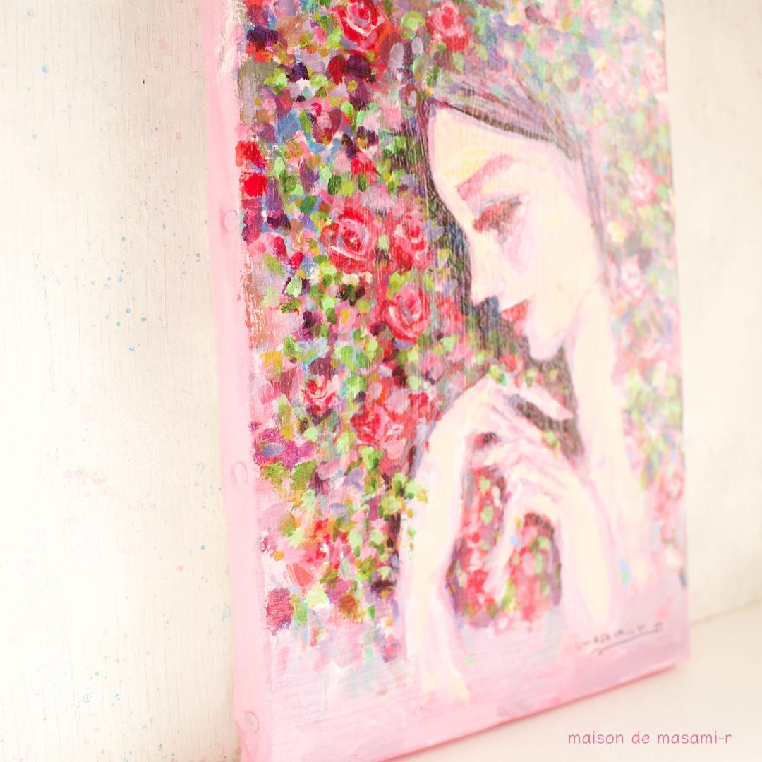 「薔薇と女性」 アクリル画 原画 SMキャンバス 額なし