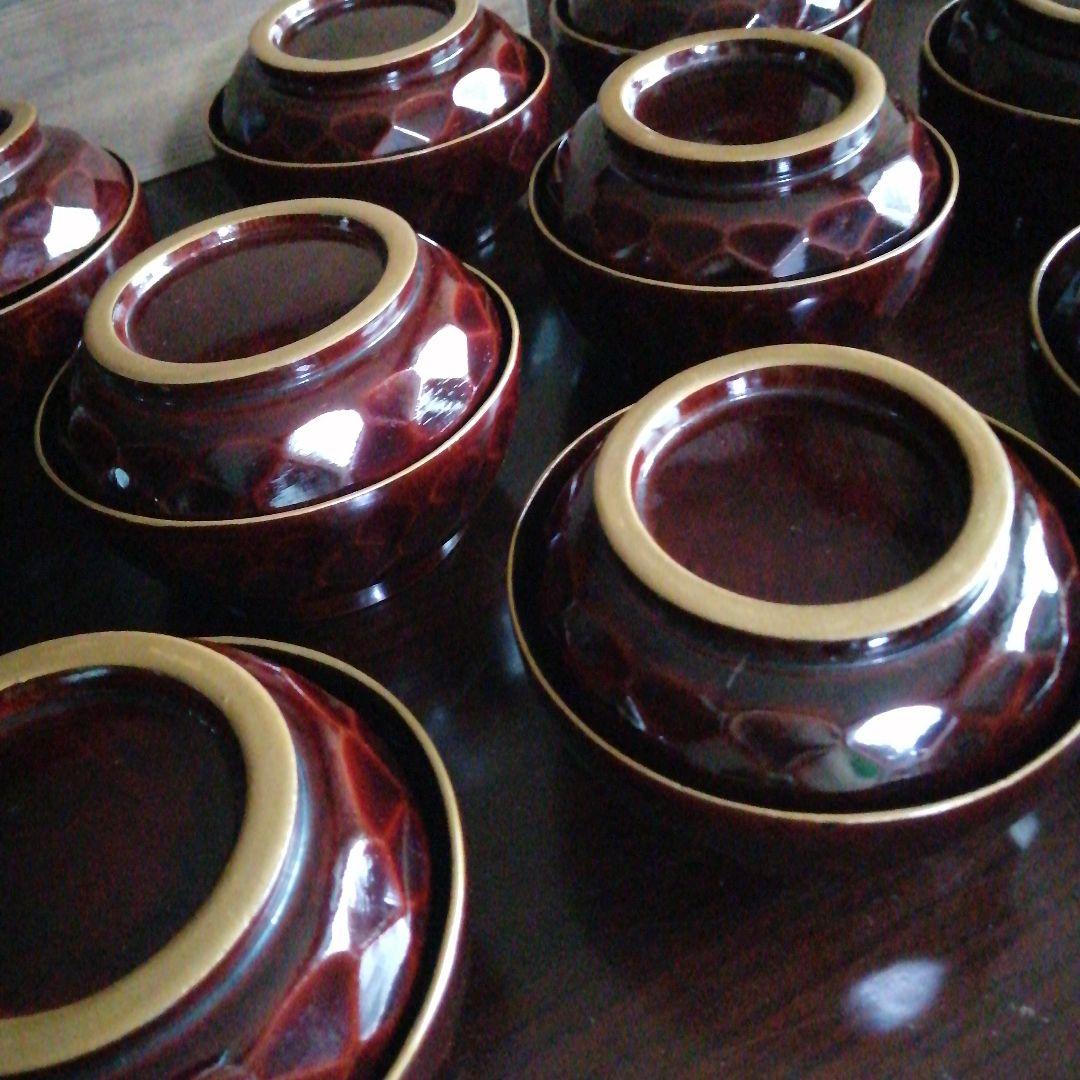 木製漆器　金蒔絵かきつばた画蓋付煮物椀　10客　12.5cm　明治〜昭和初期