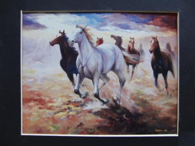 田嶌郁於、【朝霧に驀進】、希少な画集画、新品高級額 額装付、状態良好