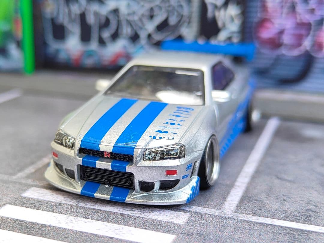 トミカ改造 日産 GTR R34 ワイスピ仕様 リアル化深リム ホットウィール