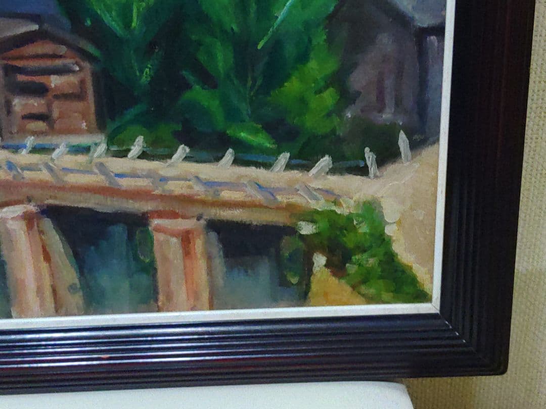 寺内萬治郎 油彩画 「鉄道」 真贋不明 かわいい風景画 良い感じの額装