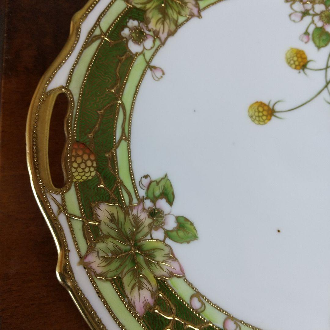 希少 オールドノリタケ 金盛り ラズベリー柄 BBプレート マルキ印 1908