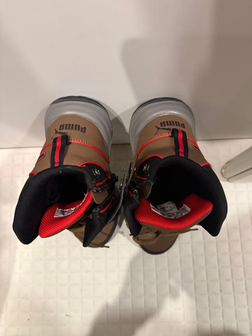 Pumaアスレチックライダー安全靴ディスクオリーブ系ブラウン系ジップ