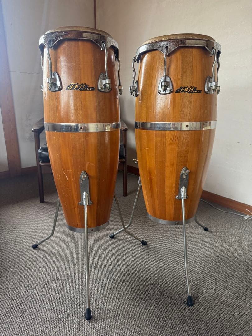 【希少　ヴィンテージ 日本製】Fuji TONE コンガ ペア 送料込み JVC、“人工熟成ハイブリット響棒”を採用したウッドコーンコンポ「EX