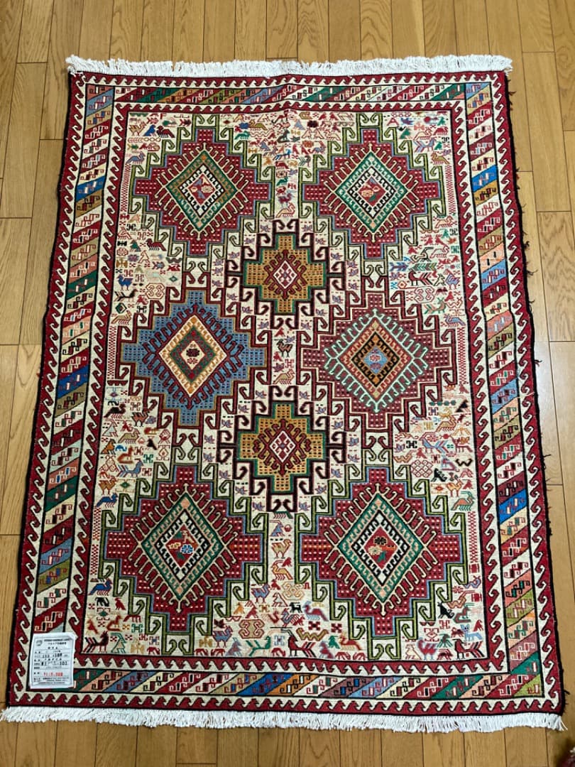 【在庫一掃セール】アルデビル キリム シルク 139cm×106cm 新しいキリム/トルコキリム・カイセリ/約187×120cm - 手織り絨毯