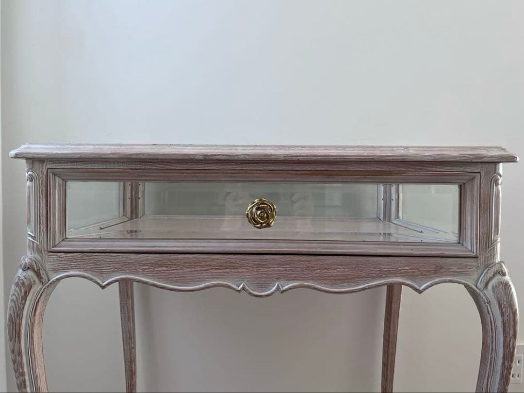 ドレッサーにぴったり】ガラス天板引き出し付き、優雅なコンソールテーブル