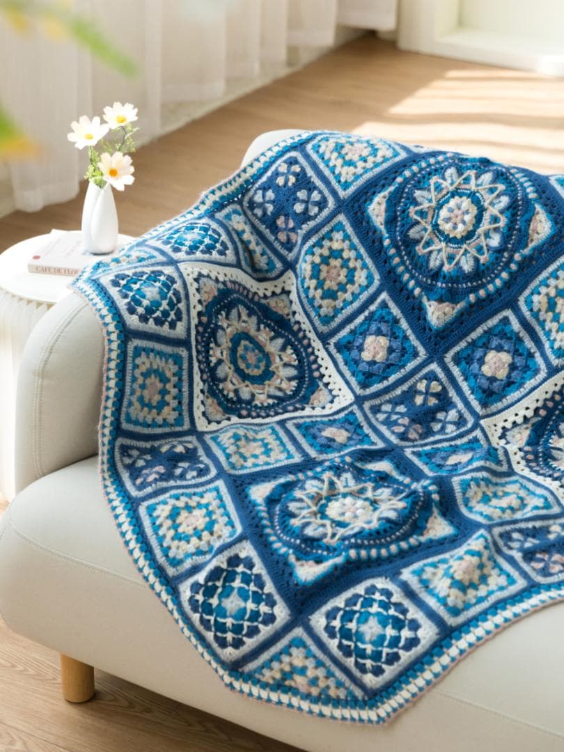 かぎ針編み 藍染 グラニースクエア マルチカバー ひざかけ こたつ