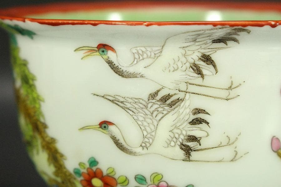 中国美術 粉彩 花鳥紋 珊瑚釉 遊高台 洗 φ14cm 光緒年製(LC255) - メルカリ