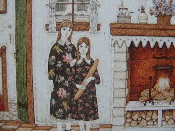 円池 茂 【姉妹・雪の降る費】 希少画集画、状態良好、新品高級額装付