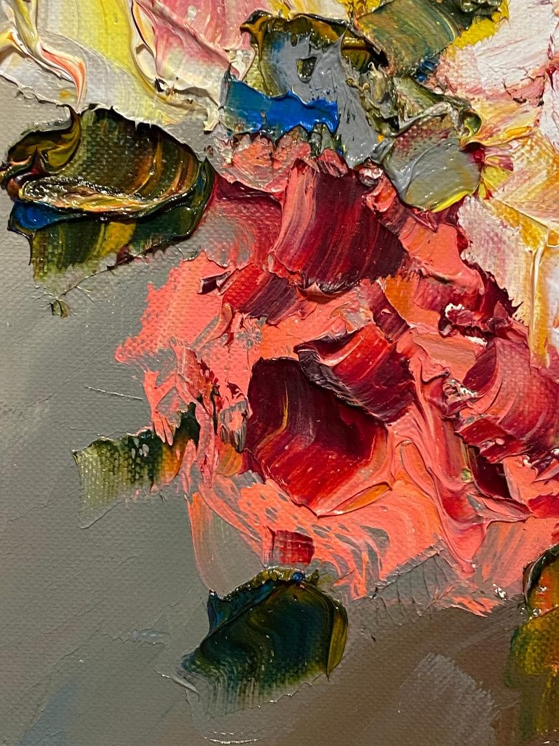 「真作」藤田邦明「バラ」静物画　油彩画　額装　サイン有り　F10号