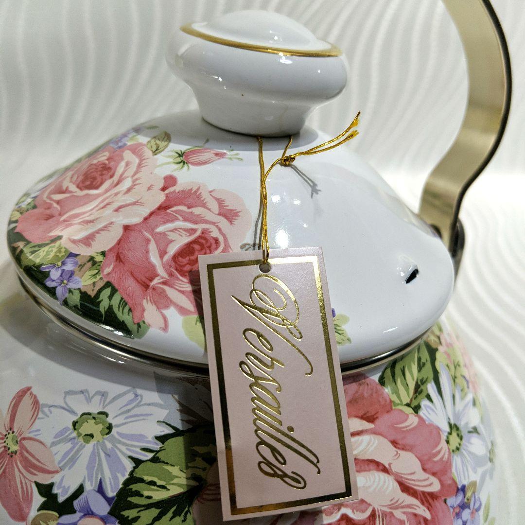 【未使用】EJIRYエジリー　ホーローケトルやかん　2.3L　ベルサイユローズ柄