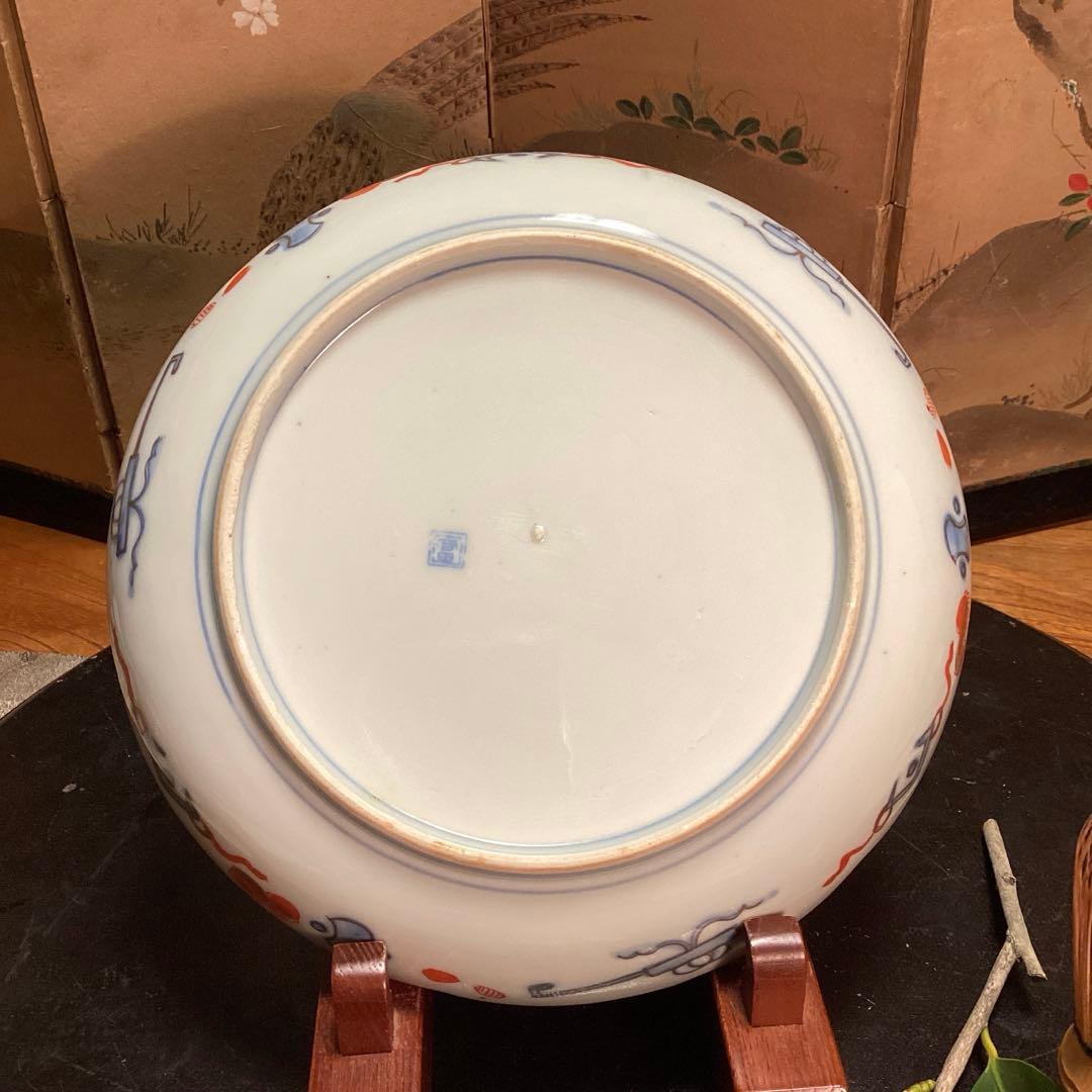 A919 古伊万里 金襴手 見込桃 赤絵 金花唐草 綾花型 7寸 5枚 - メルカリ