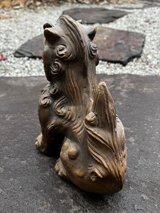 琉球古典焼 兼城賢一 希少古作 古琉球 阿吽一対 獅子 シーサー 古美術