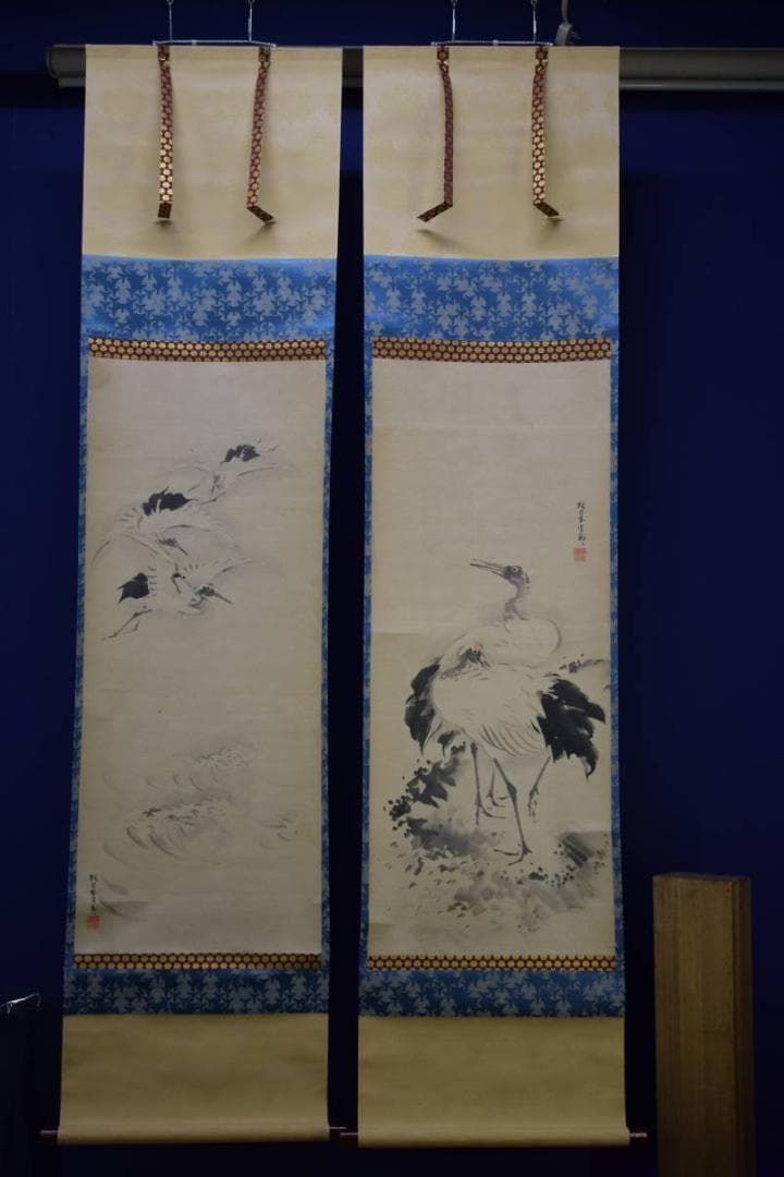 模写/佐伯岸駒/鶴図/双幅/布袋屋掛軸HG-236 - メルカリ