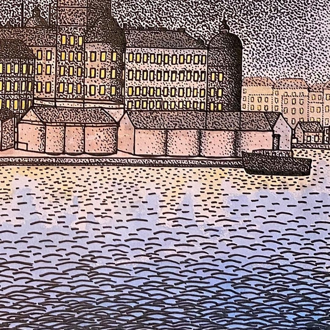 山下清、【ストックホルムの夜景】、希少な額装用画集より、新品額装付