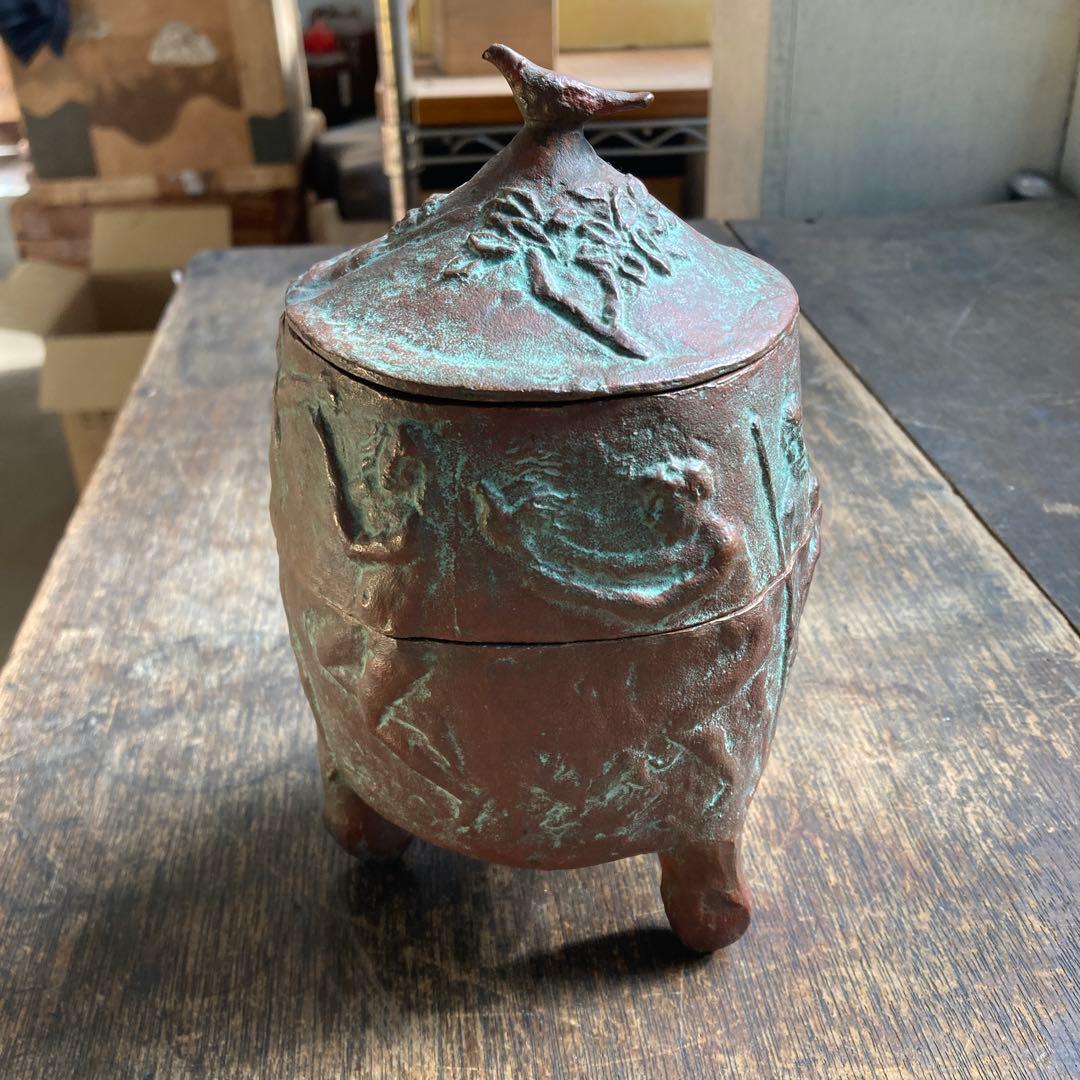 峯孝 造 「民族のお祭りのようなレリーフ」 灰皿？ 香炉？ ブロンズ 作家物