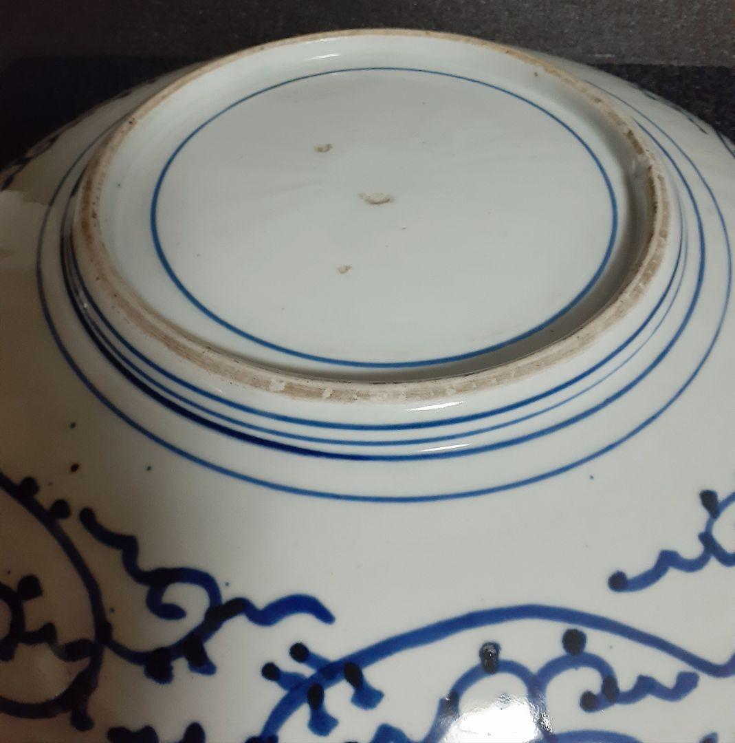 江戸時代後期　古伊万里　染付　手描き　みじん唐草文様　40.7cm　大皿