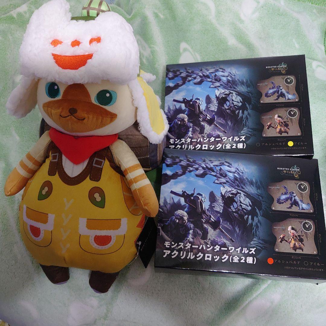 モンハンワイルズ アクリルクロック2種 オトモアイルーぬいぐるみ