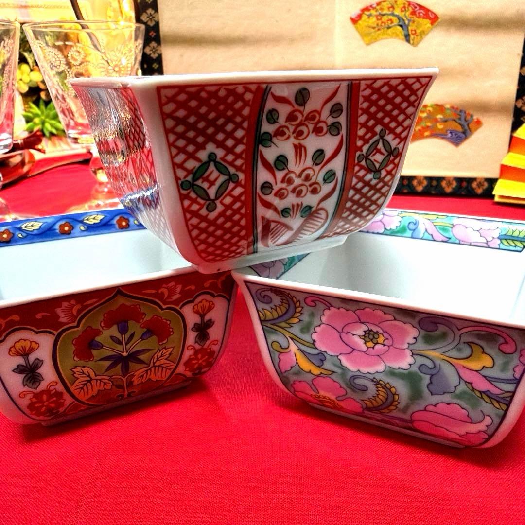 蘭子❀.*・゜ たち吉赤絵金彩角皿　庫山窯羽子板皿　No.4-24