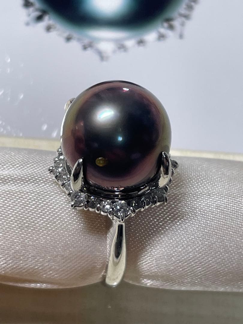 鑑別書(NGL) 極上 南洋黒真珠 13.7mm プラチナ Pt900