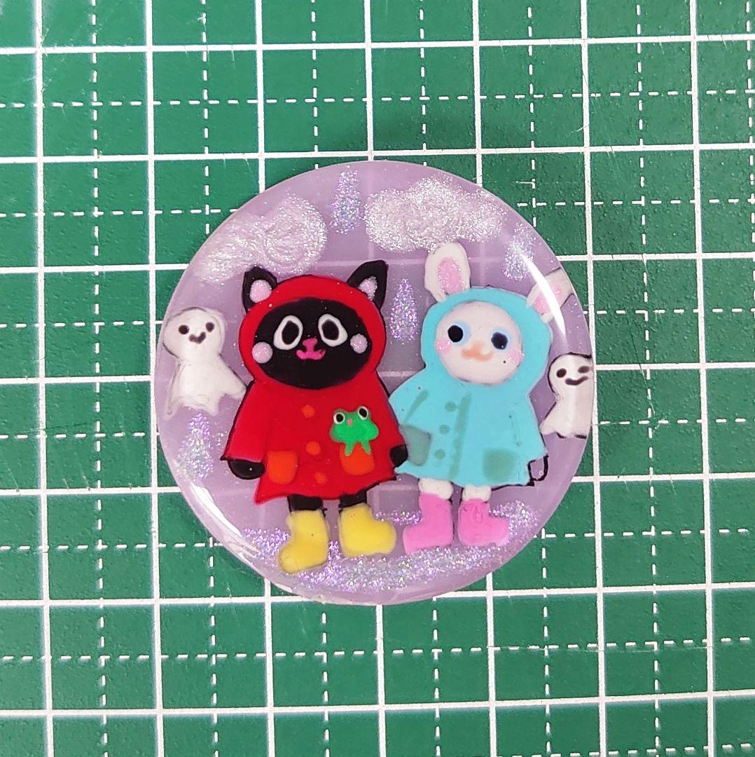 レジン 手書き 猫 ヘアゴム ブローチ ポニーフック No.316