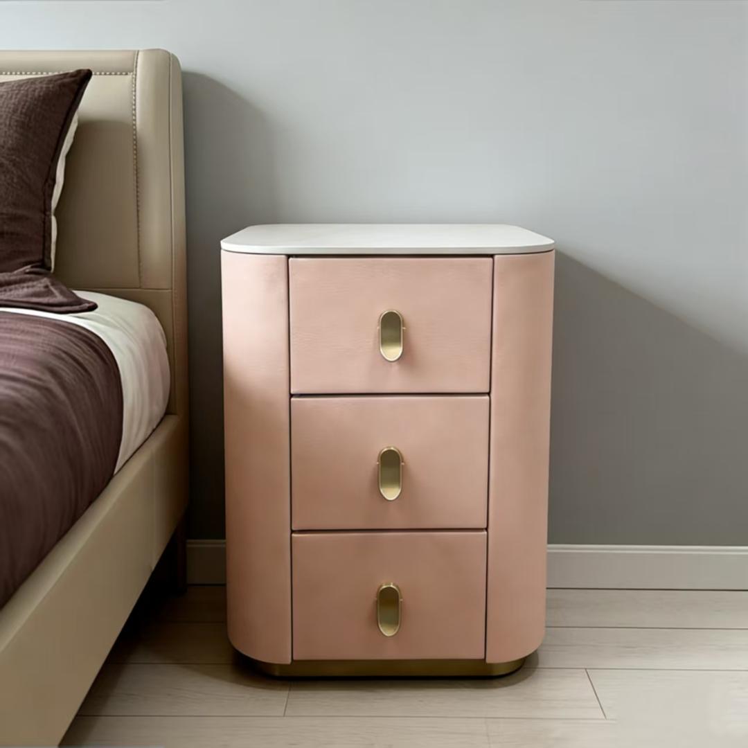 ピンク 3段チェスト レザー調 訳あり品　写真をご確認 TST02−01 F＆I サイドテーブル チェスト3段引き出し ｛自社製品｝ 収納家具