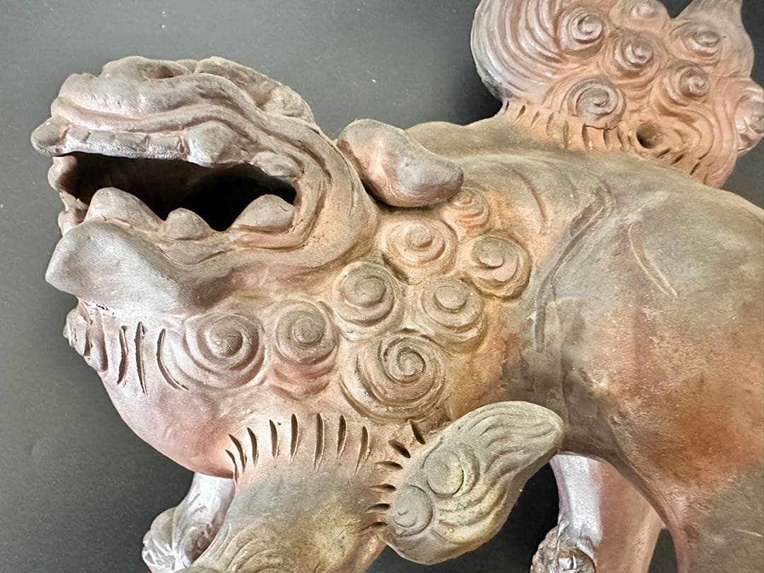 備前焼 唐獅子 置物 木南知加選 在刻銘 時代物 古美術 骨董品 縁起物