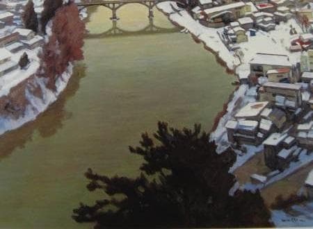 真下慶治、【左沢の最上川】、希少な大判額装用画集より、美品、日本人