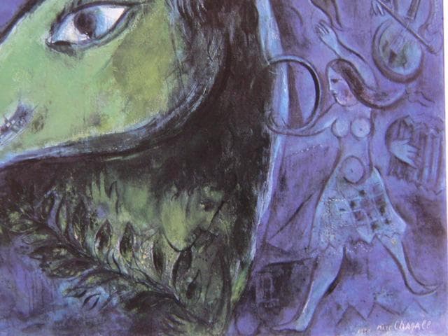 シャガール、『青いサーカス』、希少な画集より、新品高級額・額装付