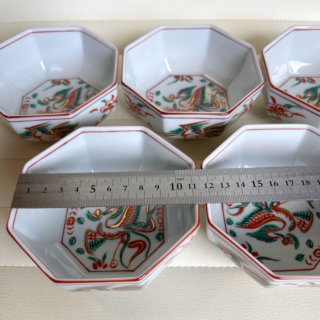 たち吉 赤絵花鳥 金彩 八角小鉢揃え 5枚セット 鳳凰 八角鉢 煮物鉢 和