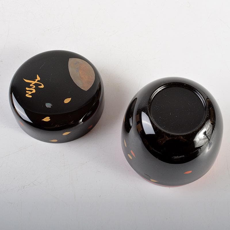 茶道具 平安 熊谷秀穂作 雪月花蒔絵 螺鈿装飾 黒内朱 中棗 共箱 V 6306