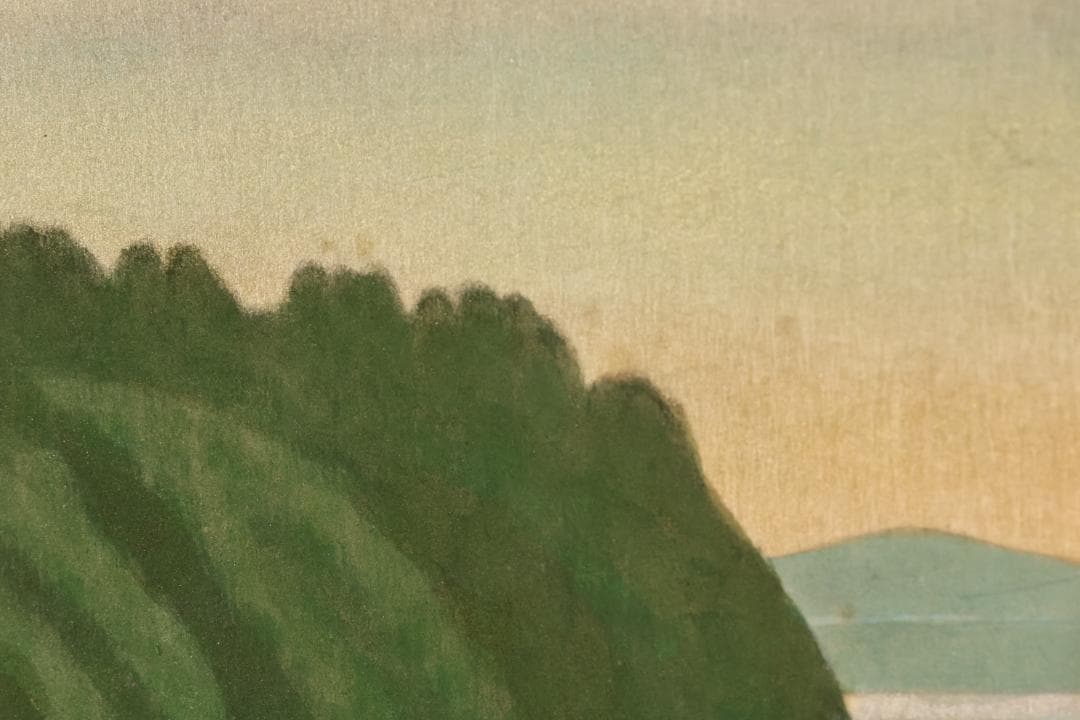 真作】 樋口辰志 「 朝爽（竹生島） 」 6号 日本画 共シール BK096