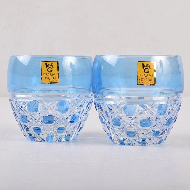 江戸切子 各務クリスタル 八角篭目 懐石杯 共箱 2点まとめて M R8984