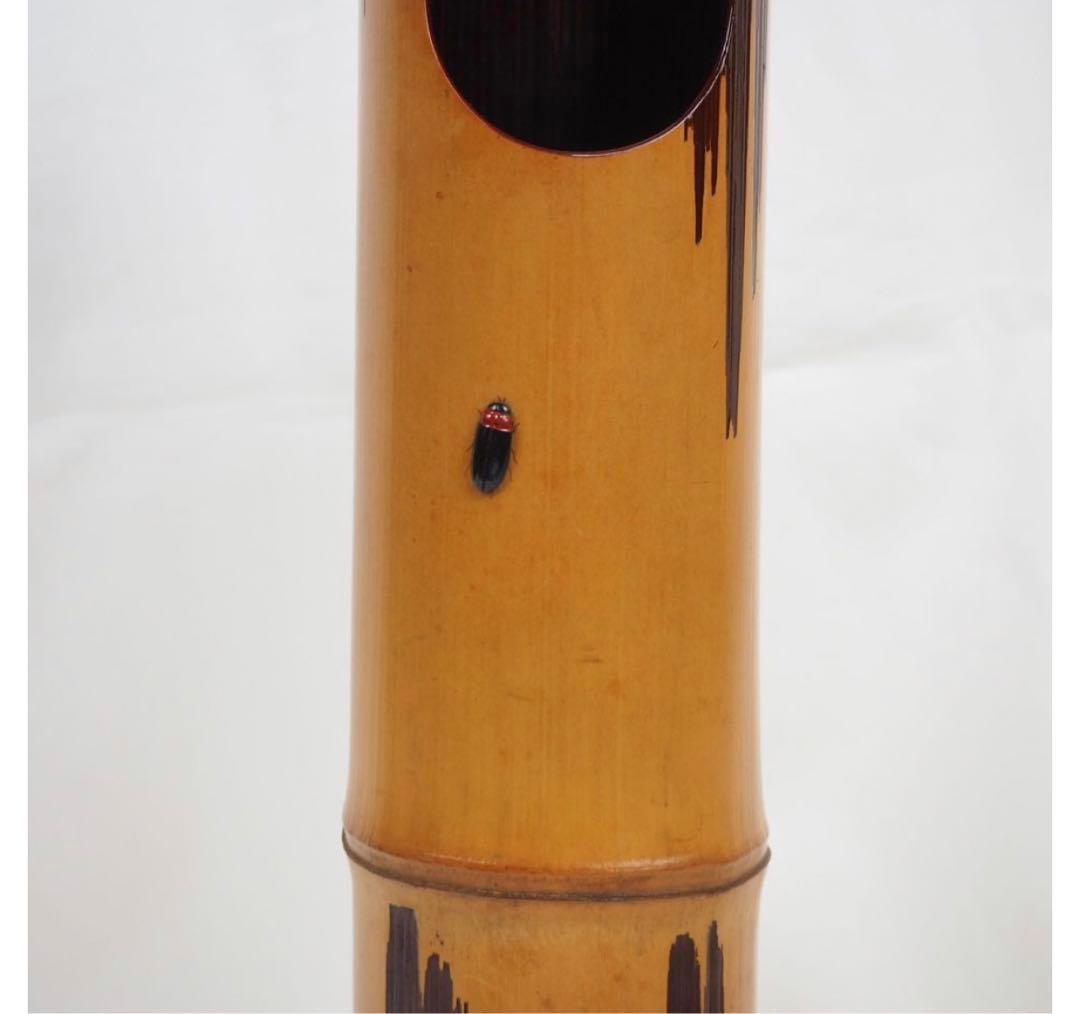 送料無料 音羽山六 珎竹林造 蛍嵌入竹圓窓花入 時代茶道具 ☆珍品