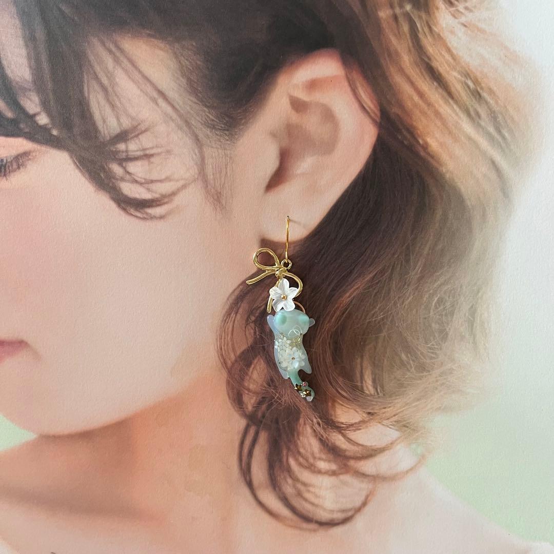 ฅ❤️ ねこ猫レジンリボントナカイピアスイヤリングクリスマス