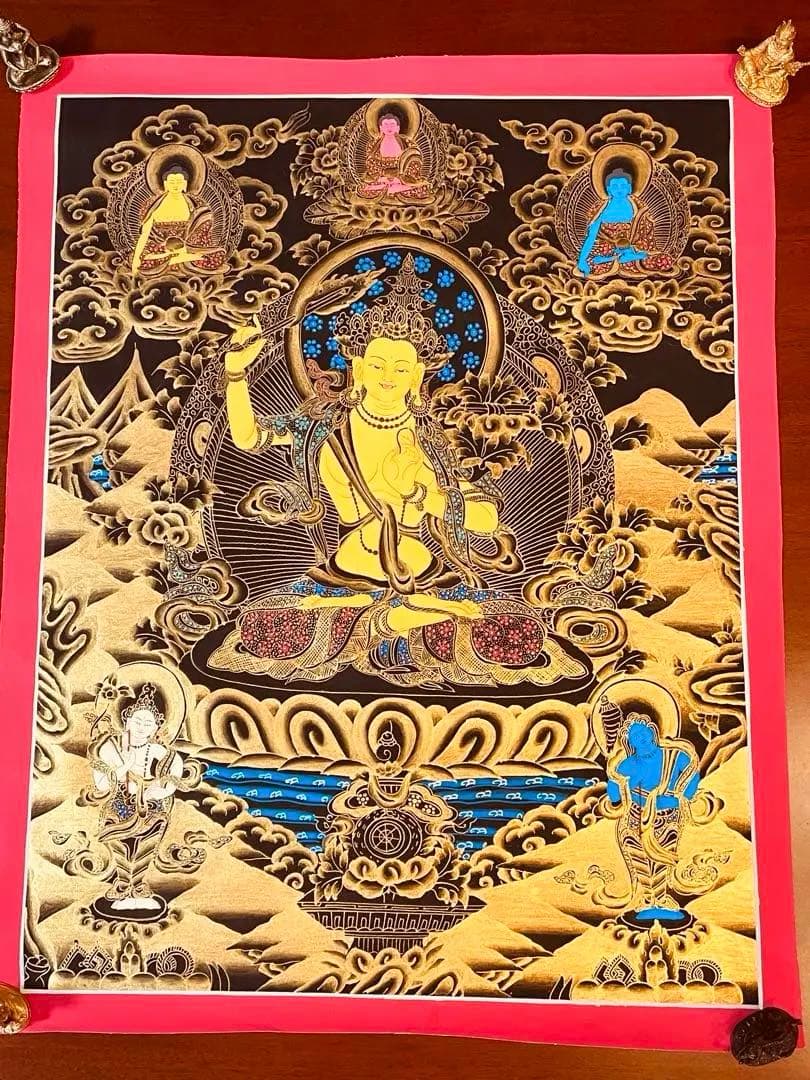 《手描き肉筆画》文殊菩薩 マンジュシュリー 文殊師利 タンカ 曼荼羅 仏画