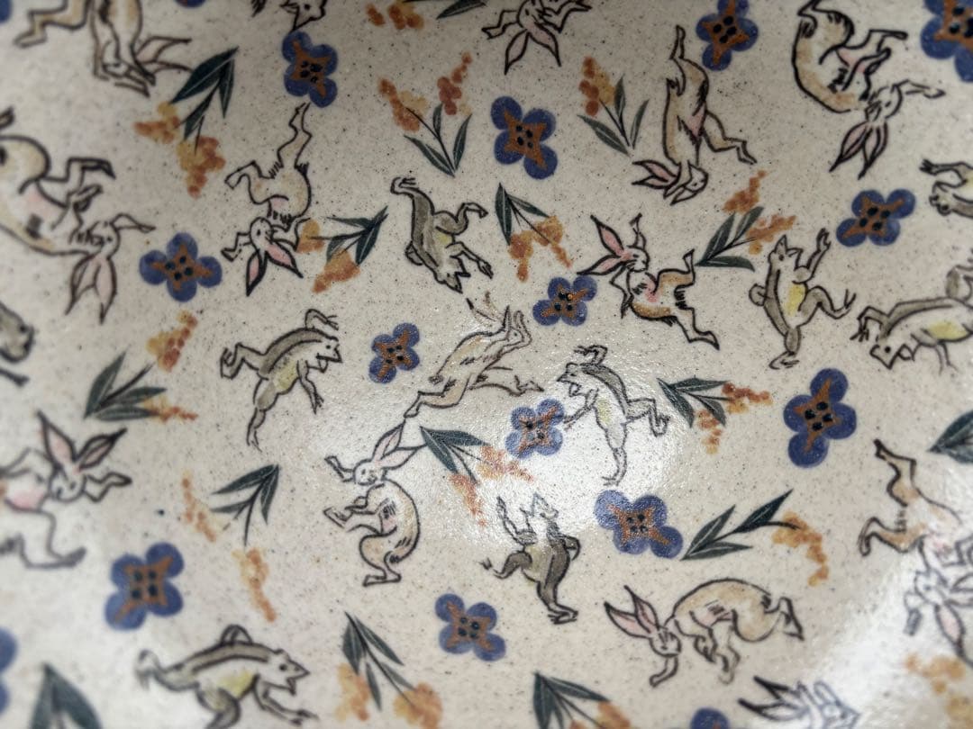 樋口早苗　深皿　鳥獣戯画風デザイン　21.5cm（7寸）　新品未使用