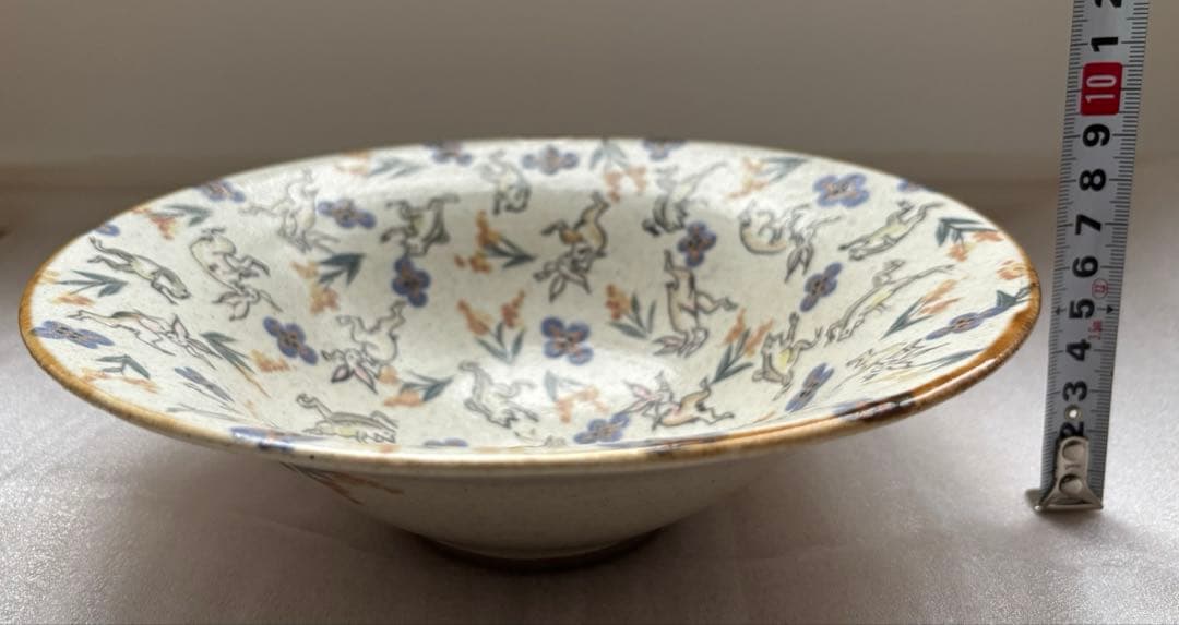 樋口早苗　深皿　鳥獣戯画風デザイン　21.5cm（7寸）　新品未使用