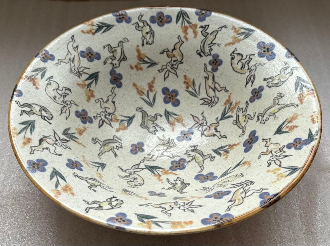 樋口早苗　深皿　鳥獣戯画風デザイン　21.5cm（7寸）　新品未使用