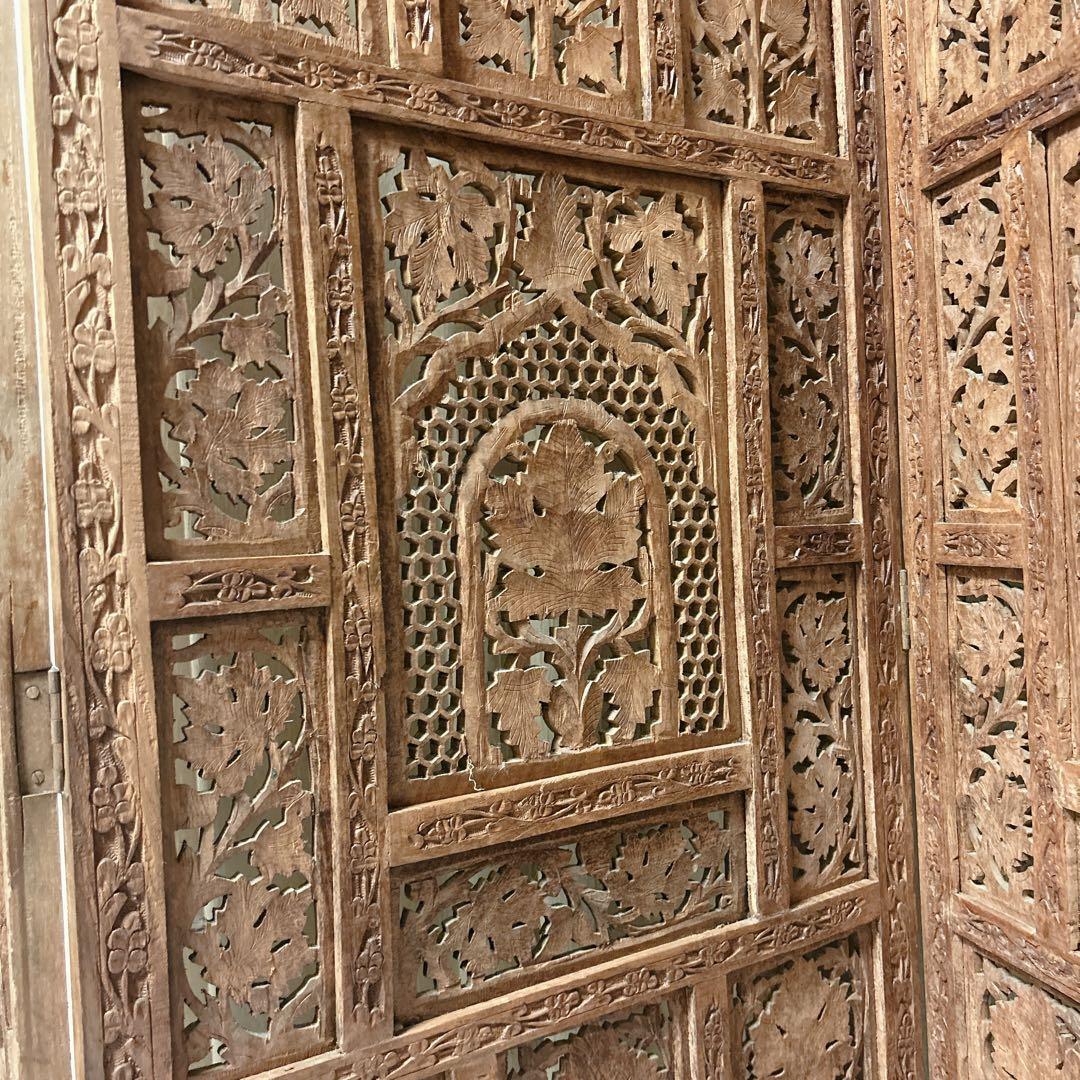 アジアン 木彫りパーテーション 4連 幅200cm×高さ155 ついたて - メルカリ